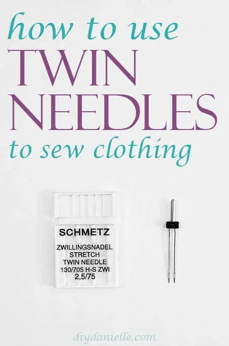 How to use twin needles to sew knits (and clothing). Photo: B&W image of a Schmetz stretch twin needle. 