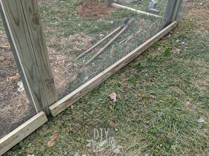 Bottom wire and 2x4s for the duck run.