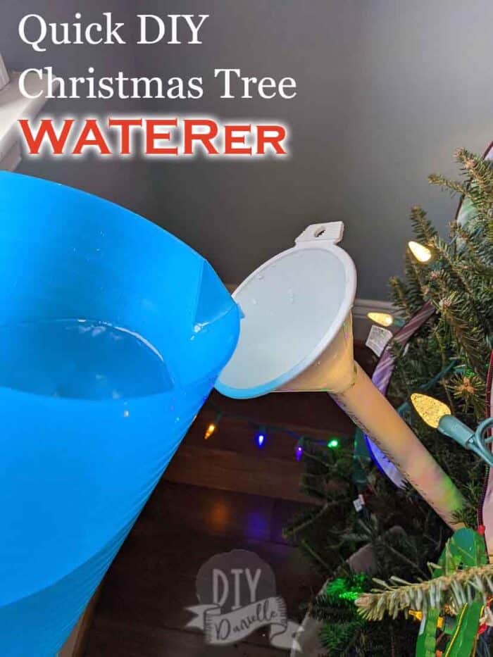 Adding water to a funnel Christmas tree waterer. Super easy DIY!