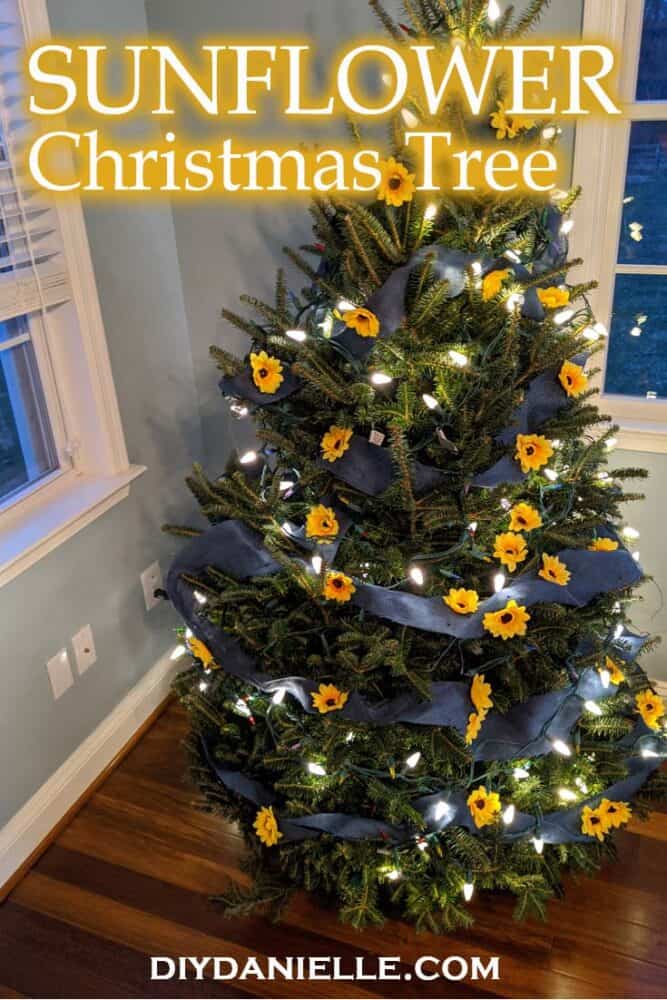 Learn how to make this easy sunflower Christmas tree with some blue burlap and sunflowers. 