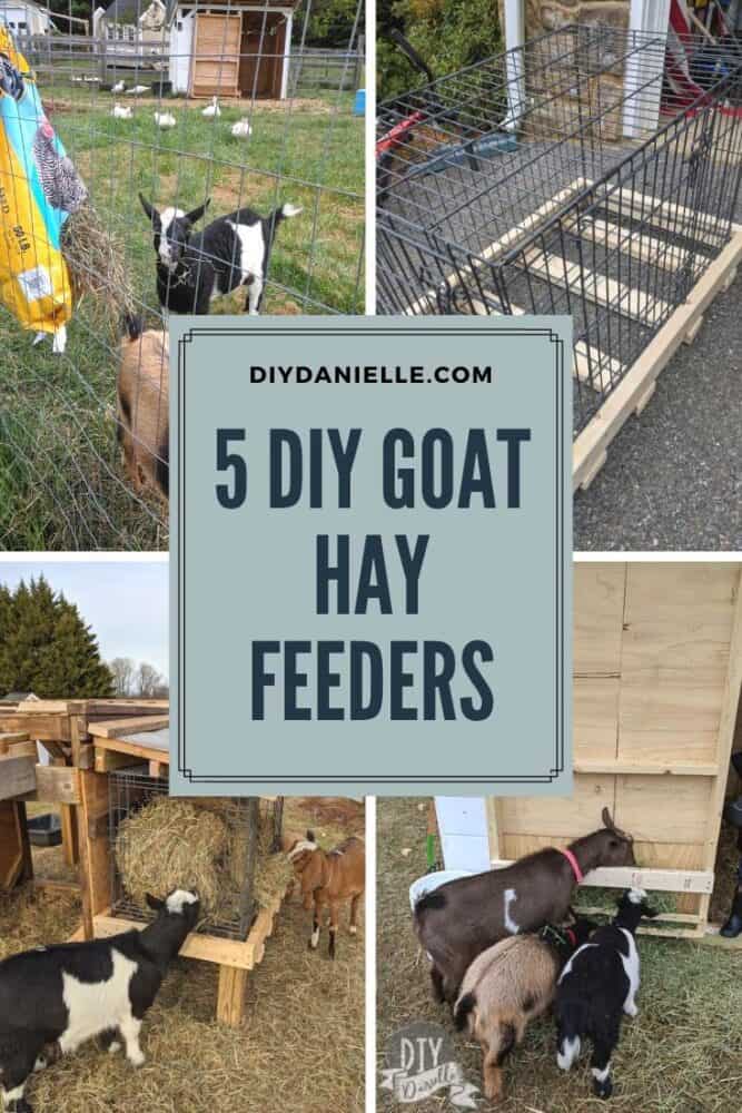 5 DIY Goat Hay Feeders to make for your goats! These are intended to reduce waste, help increase activity, and keep hay dry.