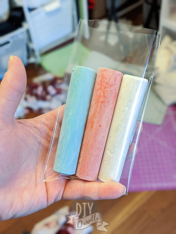 Three pieces of sidewalk chalk per bag.