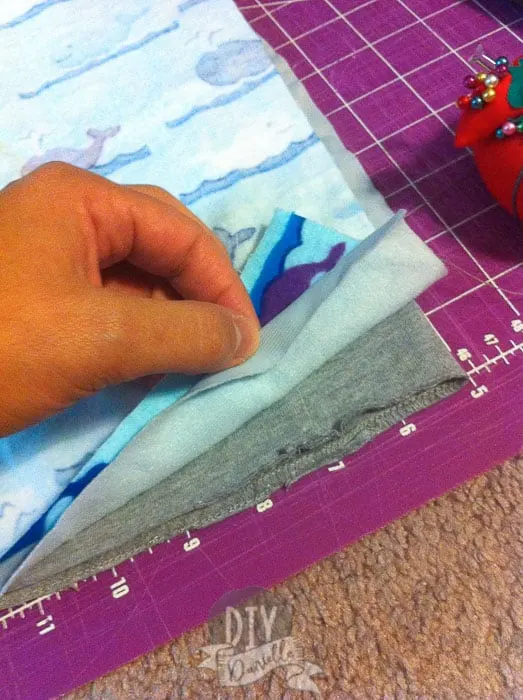 Layers of fabric before sewing them together.