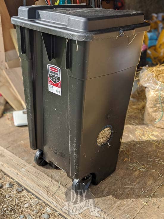 Goat hay feeder on wheels.