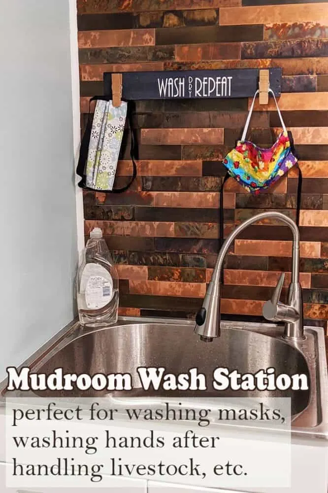 Mudroom wash station setup to wash hands, handwash masks and other dirty clothing, etc. 