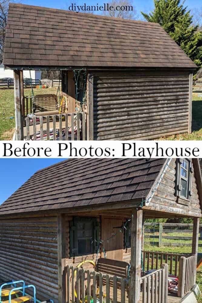 Before photos of the playhouse before the wood was cleaned up.