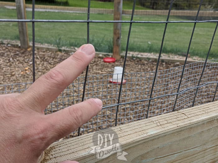 Comparison of the welded wire I used on the top of my coop run vs the welded wire I use for the bottom.