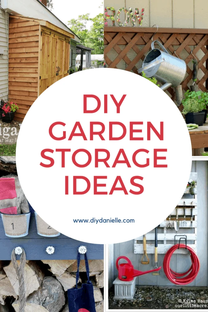 Collage of 4 garden storage ideas 