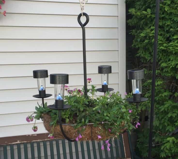 Hanging solar lights using glass chandelier bowls and dollar store items!