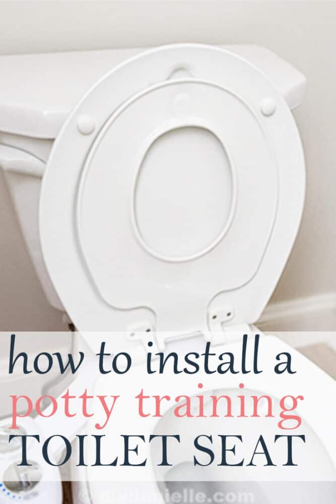 How to install a potty training toilet seat. Photo of the seat with the toddler seat in an up position, held in place by the magnetic latch.