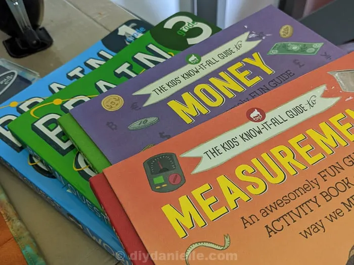Books for homeschooling: Brain Quest Books for Grade 1 and Grade 3. The Kids' Know It All Guide to Money and Measurements.