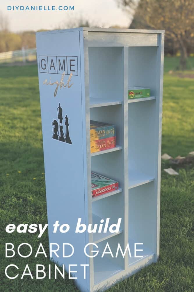 This easy to build cabinet is the perfect size for board games! Add vinyl and decorate it for the perfect addition to your game room.