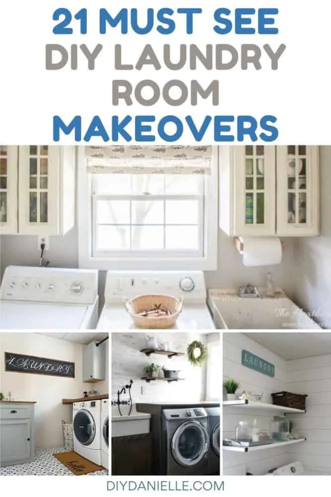 diy laundry room makeovers with text overlay
