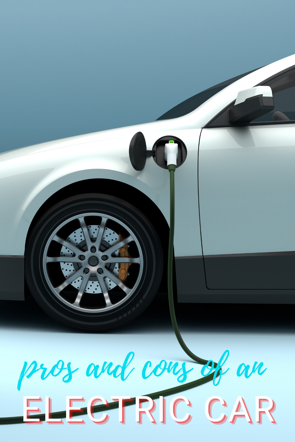 Pros and cons of owning an electric car. Photo of a white car being charged. 