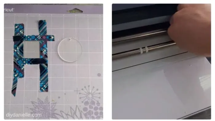 Left: Acrylic blanks on Cricut Strong Grip Mat.
Right: Moving white roller balls to the right on the Cricut machine.