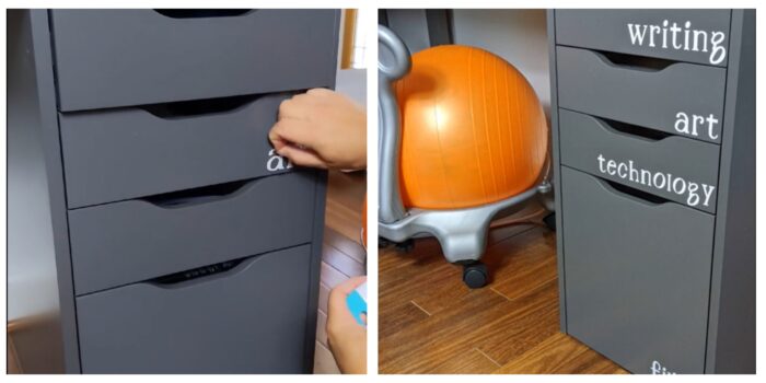 filing cabinet before & after Cricut vinyl