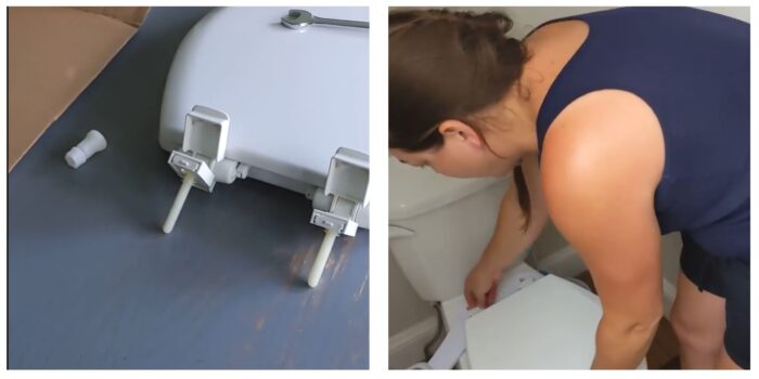 Danielle removing toilet seat