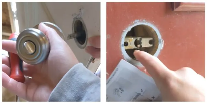 removing old knob & adding new latch inside door