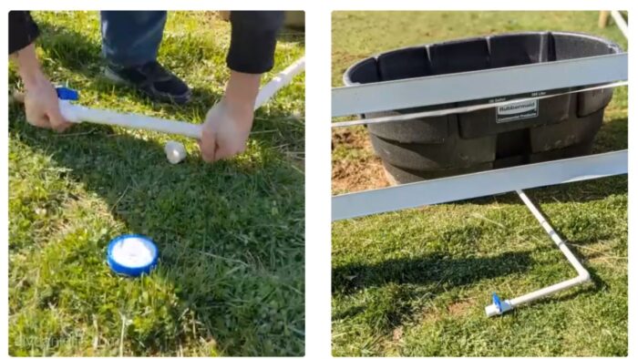 Added an elbow to the drain to send water further away from the trough and watering area of the horse field.