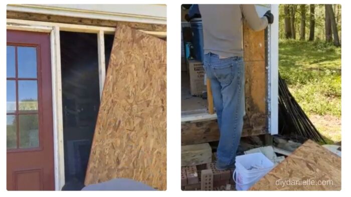 Here's two photos of us installing the OSB onto the framing.