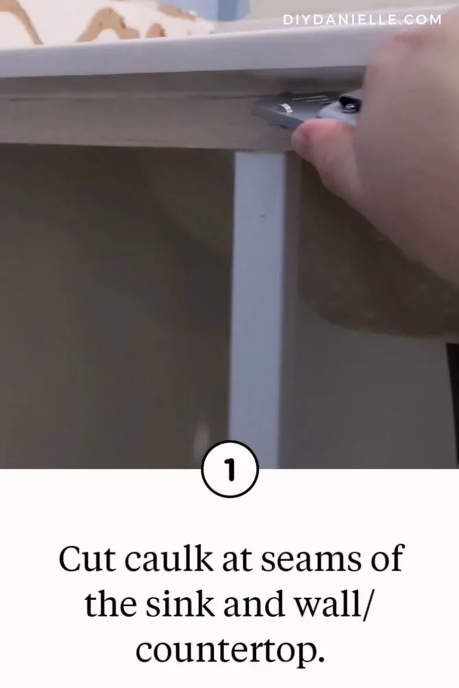 Cut your caulking that attaches the countertop to the vanity and the countertop to the wall.