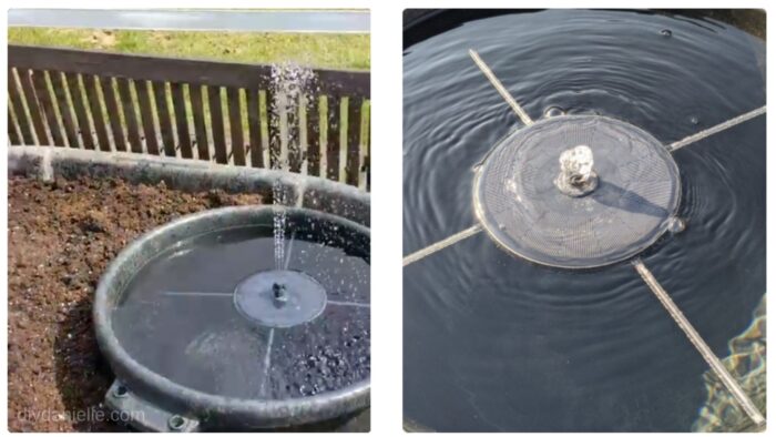Small solar floating fountain pump in the mini pond.