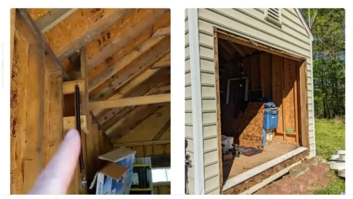 The springs are on the left. Those need to be removed.

Right: Garage door area after the garage door was removed.