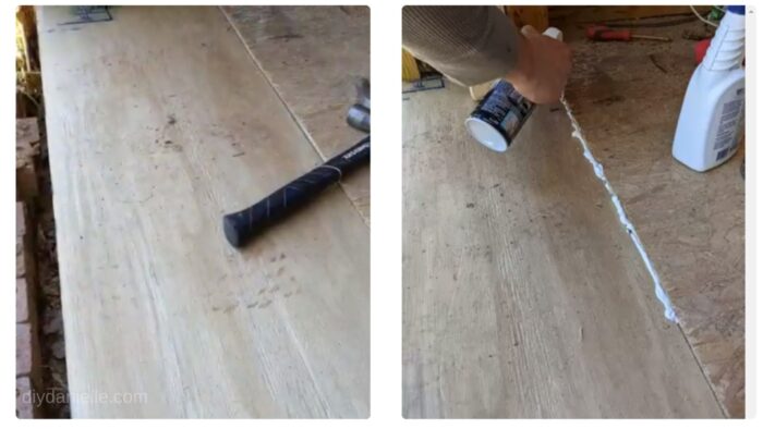 Left photo: Floor is screwed down into the floor joists and supports.

Right photo: We used spray foam to close up the gap to keep cold air from getting into the space.