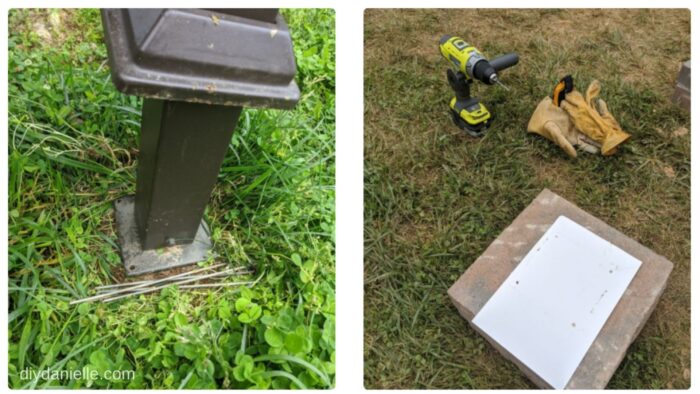 Creating a template of the screw holes on the bottom of the gazebo legs.