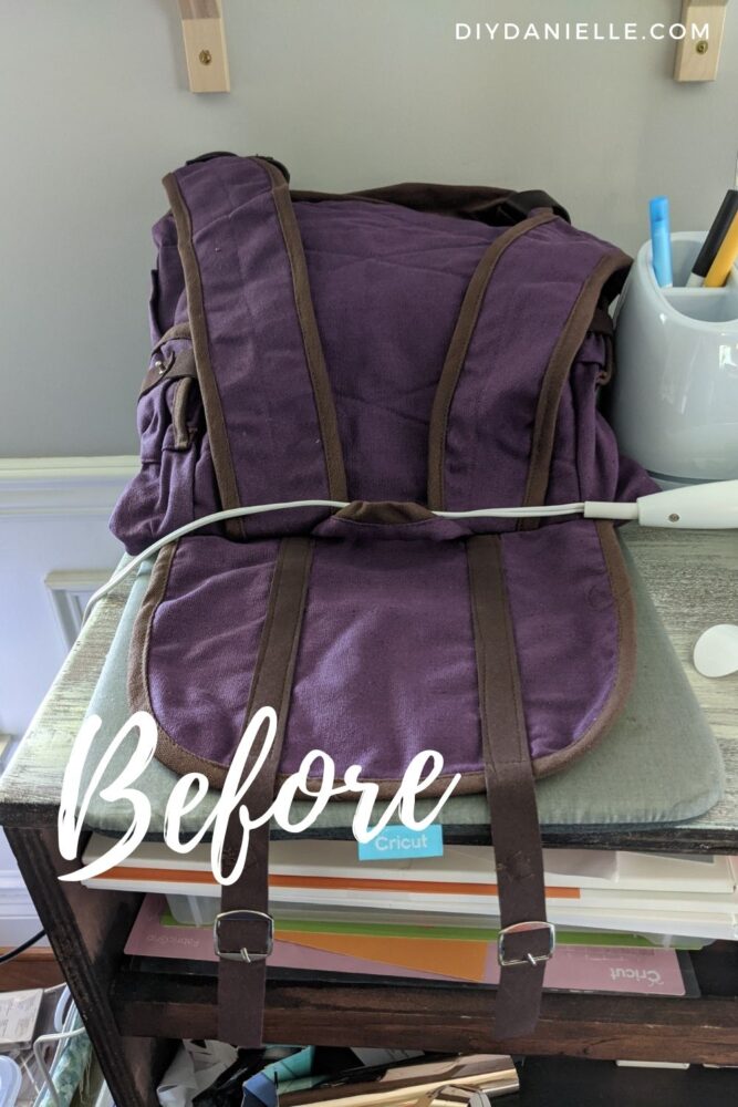 Purple backpack BEFORE photos: I plan to add a Dora backpack face to the front of it.