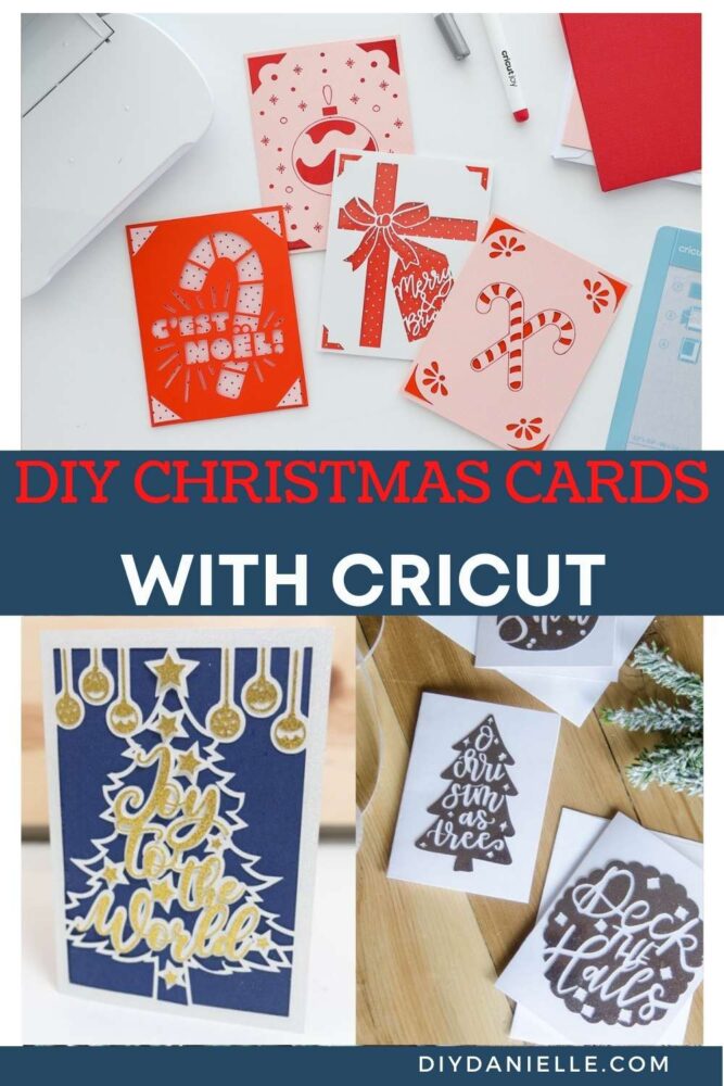 Christms cards made with Cricut collage with text overlay for Pinterest