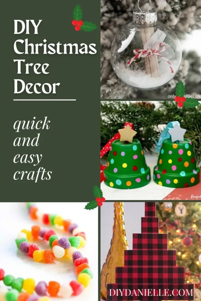 Christmas tree decorations pin collage with text overlay