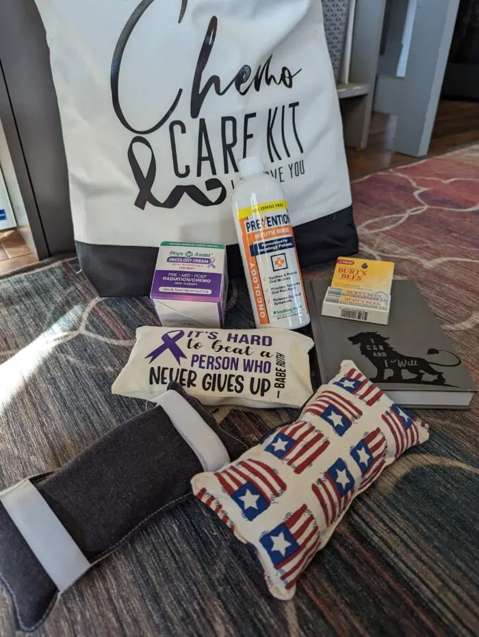 Chemo Care Kit with items to help someone get through chemotherapy easier. Many of the items with customized with the Cricut. 