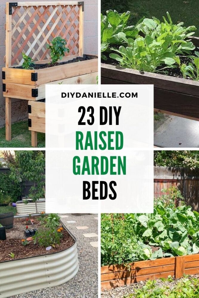 diy raised garden beds pin collage of four with text overlay