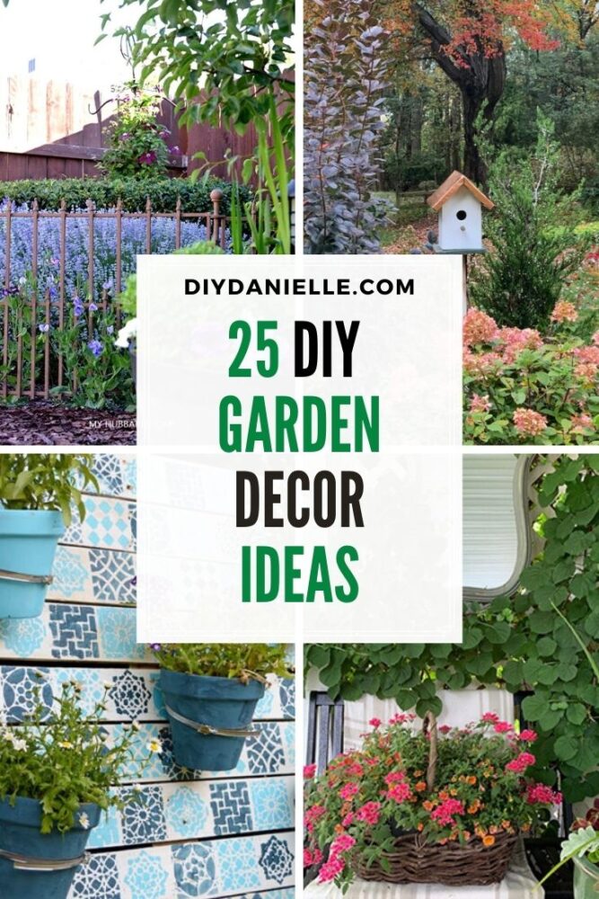 diy garden decor ideas pin collage with text overlay