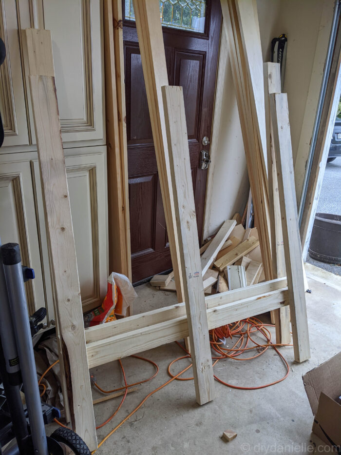 Toddler bed front and back sides, built with 2x4s