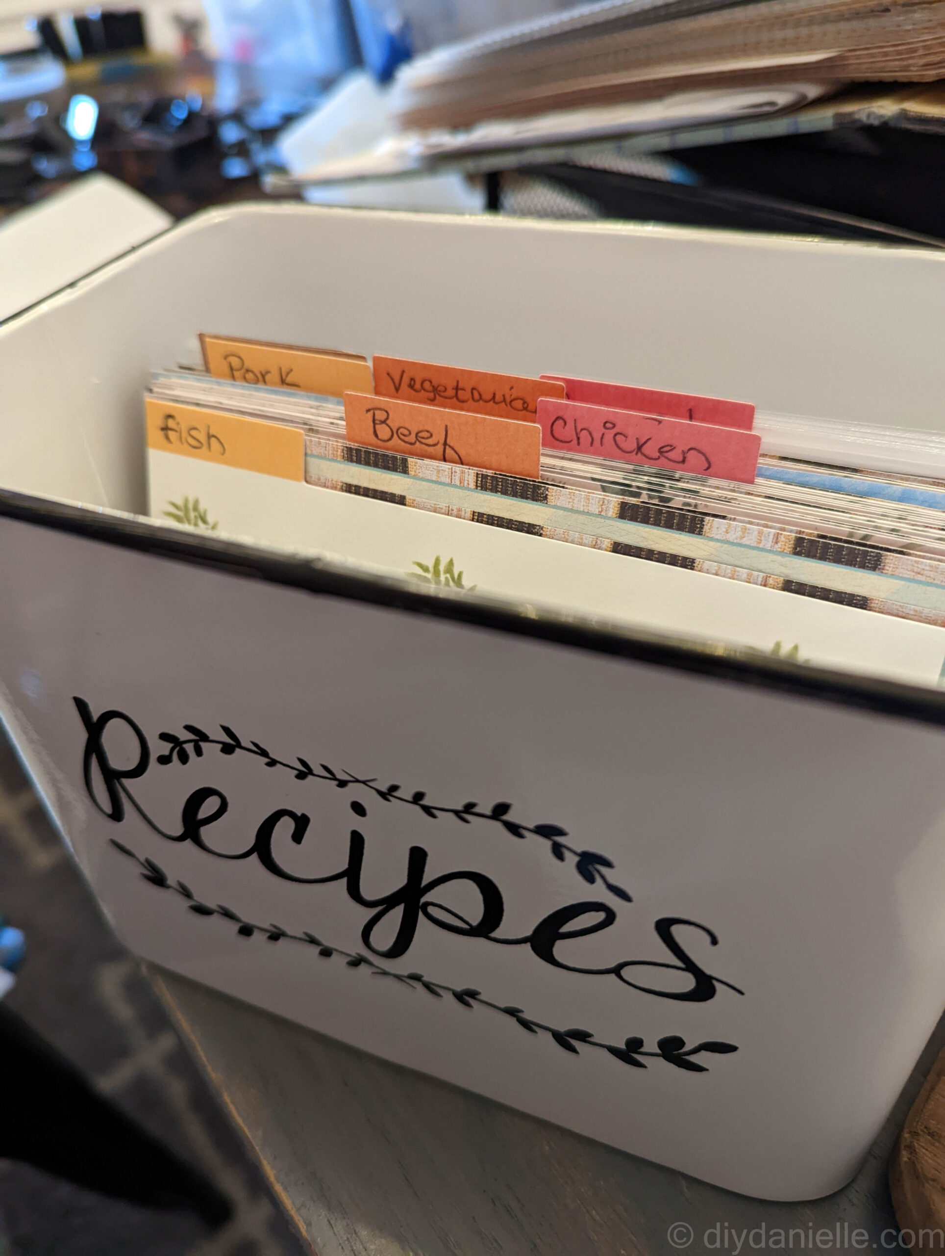 Dividers in my recipe box for main meals to serve. These can be placed on my menu planner quickly. 