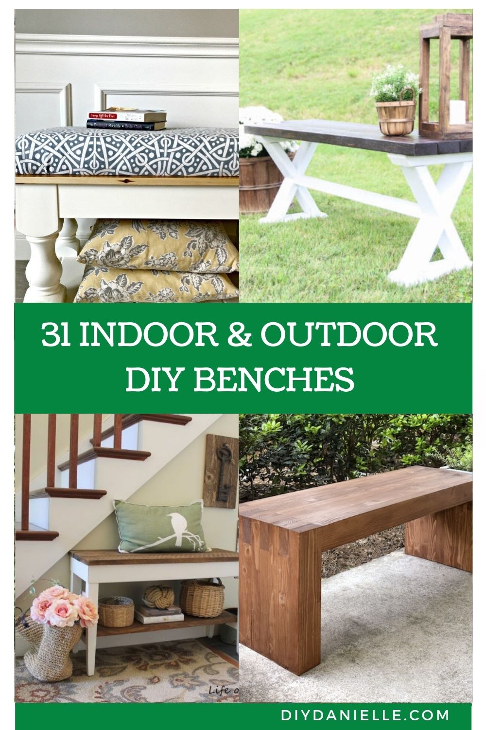 pin collage of 4 diy benches with text overlay