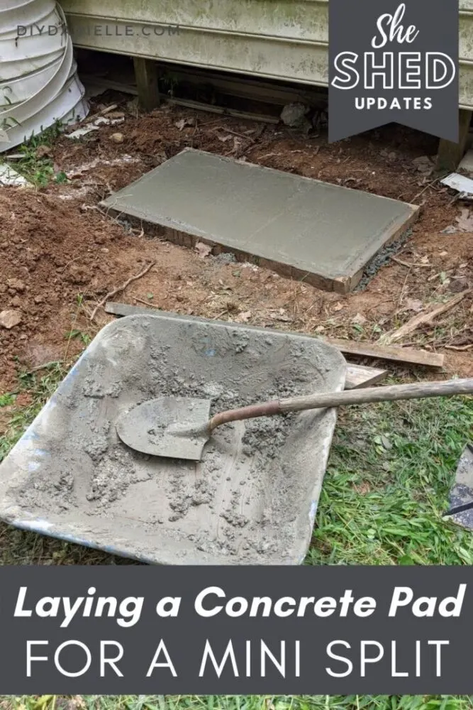 Freshly poured concrete slab prepared for a mini split installation, sized for small outdoor units.