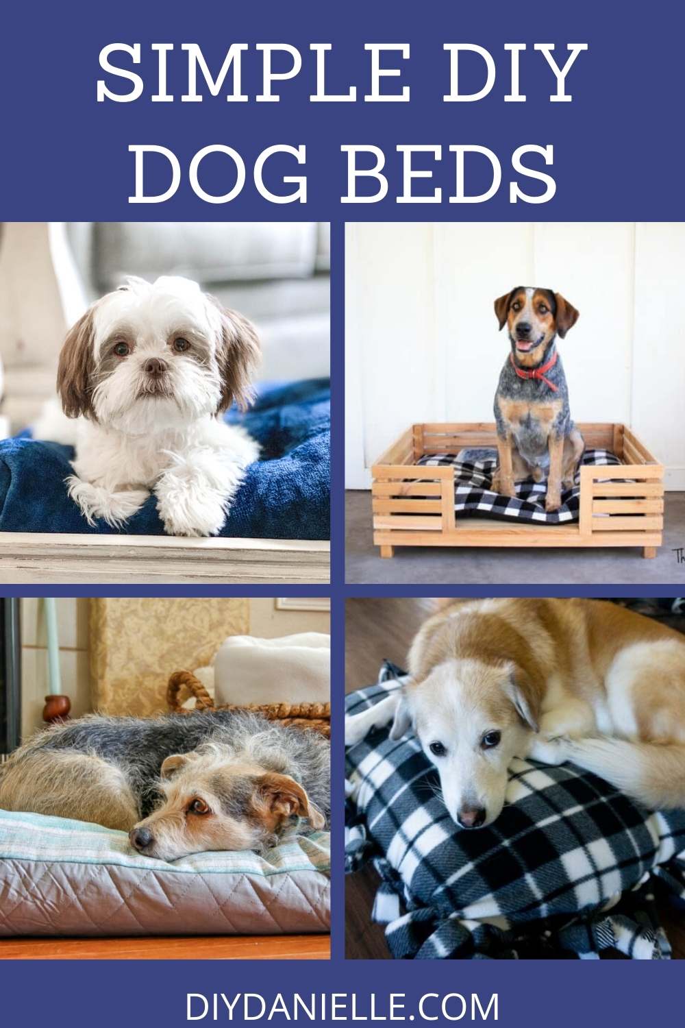pin collage with 4 images of diy dog beds