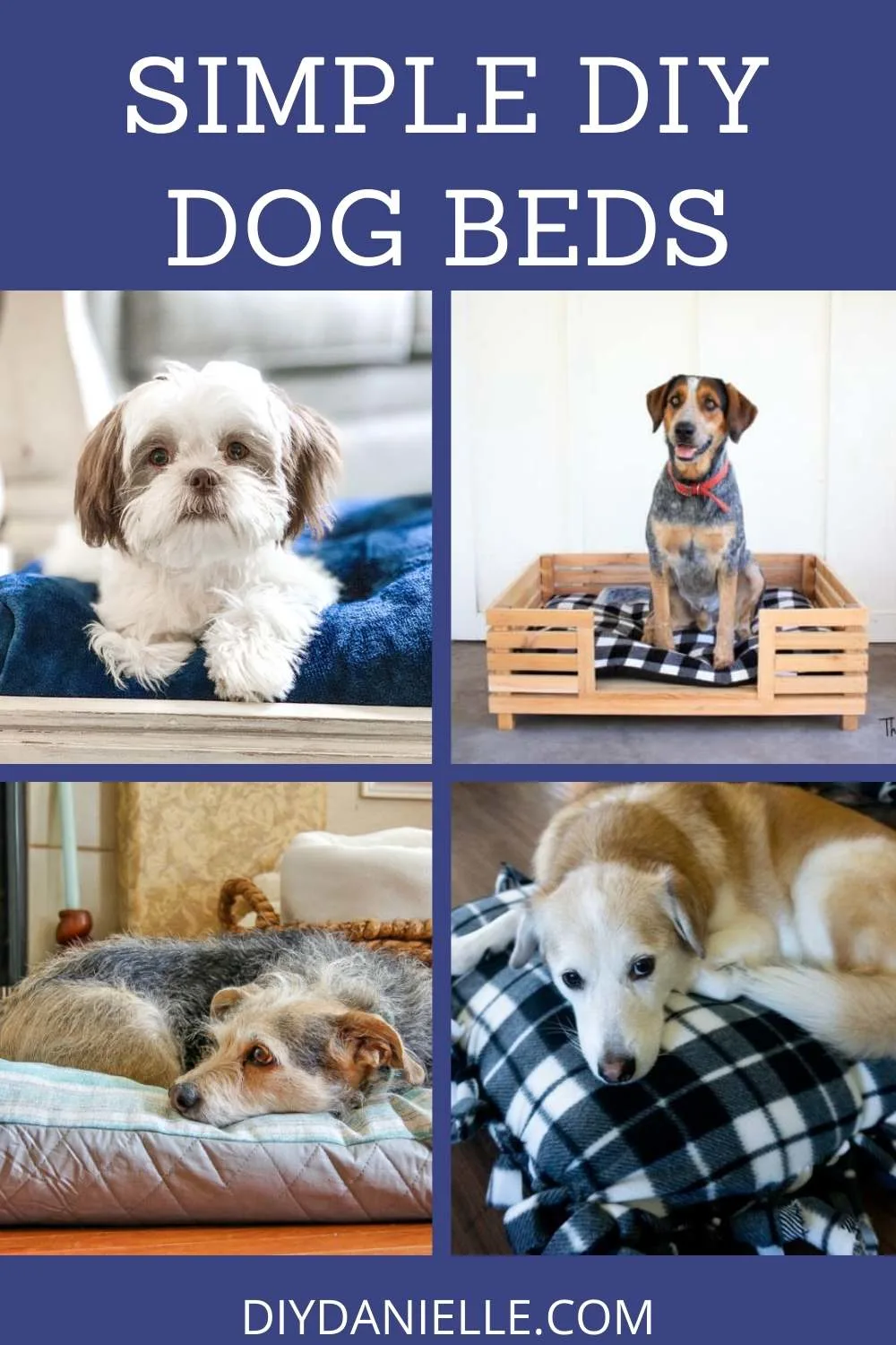 pin collage with 4 images of diy dog beds