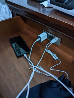 How to add an outlet to your drawer. Phone charging inside nightstand drawer.