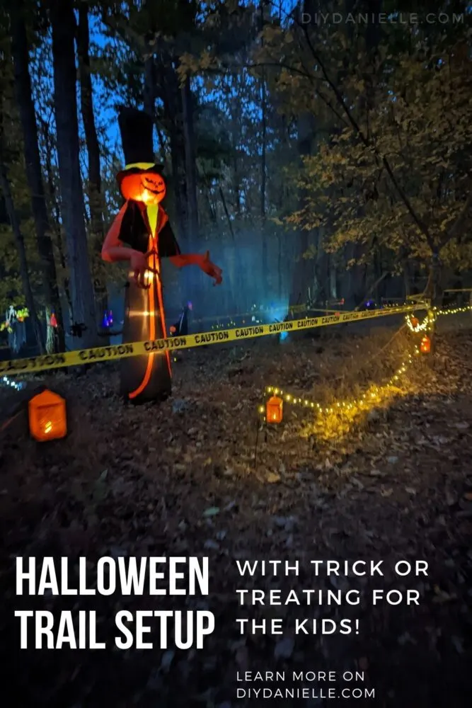 DIY Halloween Trail setup with trick or treating for the kids along the trail.
