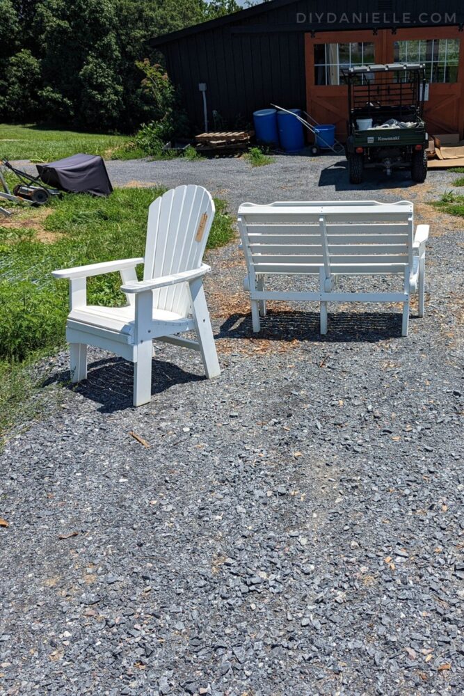 Polywood bench and Adirondack chair