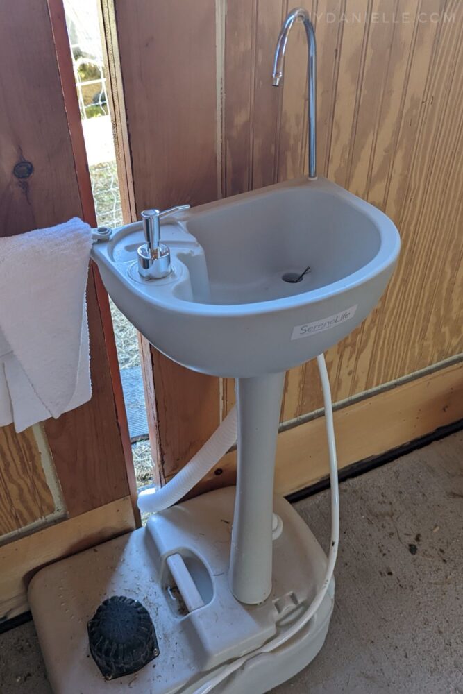 Portable sink for hand washing.