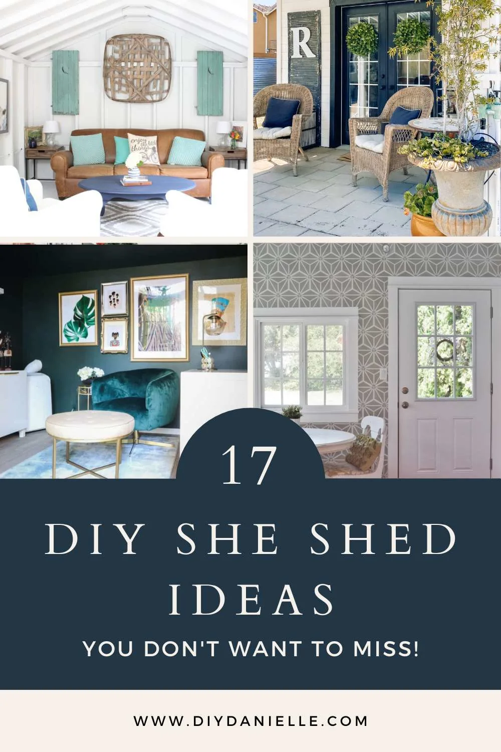 17 diy she shed ideas pin collage with text
