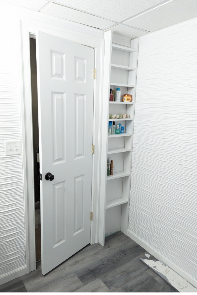 Behind the Door Shelving: White Shallow Shelves