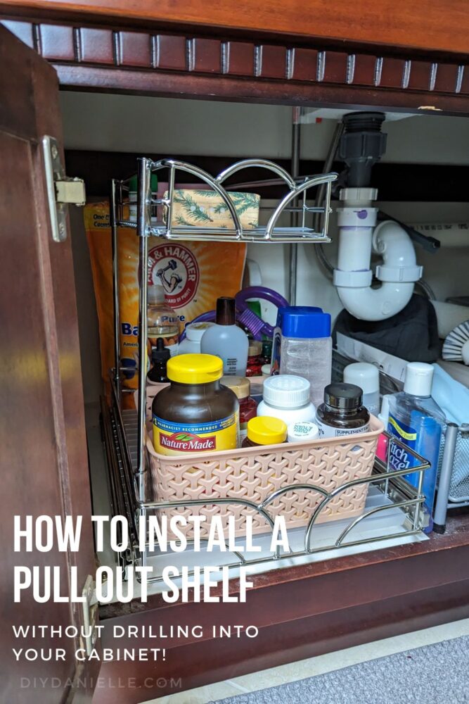 How to install a pull out shelf in a bathroom cabinet without using shims or screwing into the cabinet.