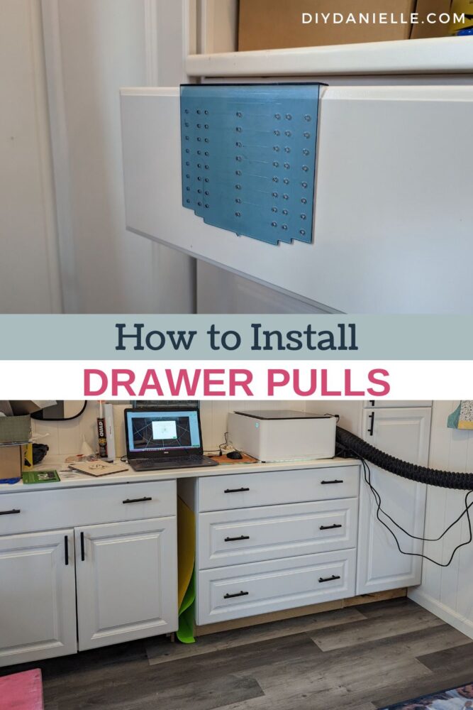 How to install drawer pulls in new cabinet drawers.