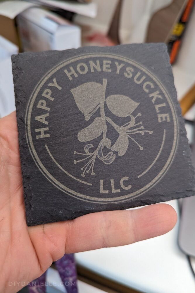Quick Slate Coaster Engraved. I should have removed the color on the leaves and flower petals for a better engraving. This was engraved with the M1 Laser Cutter.